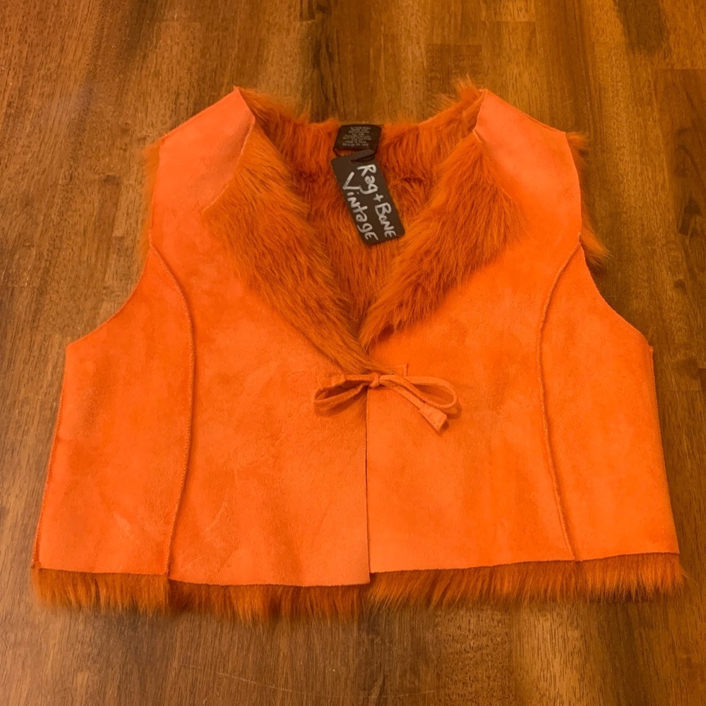 Rag & Bone faux suede fur vest Medium Orange front tie closure Vintage Bohemian - Picture 1 of 8